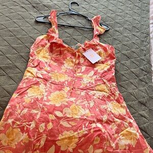 Floral Sleeveless Dress in Coral and Yellow